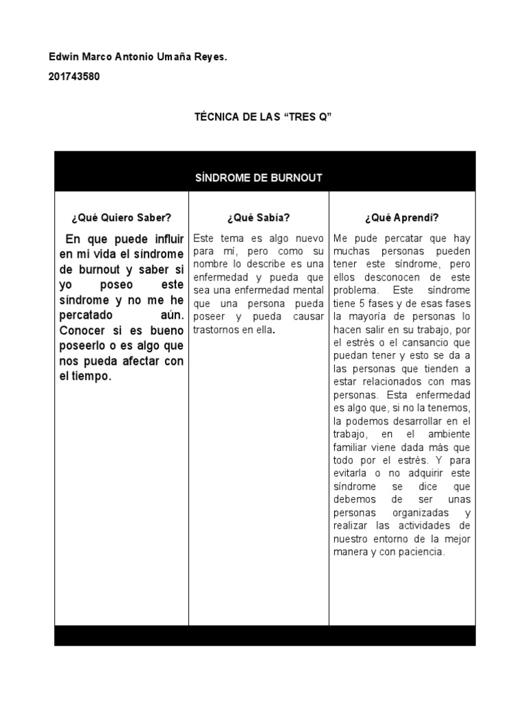 Técnica de Las 3 Q | PDF | Estrés (biología) | Alcoholismo