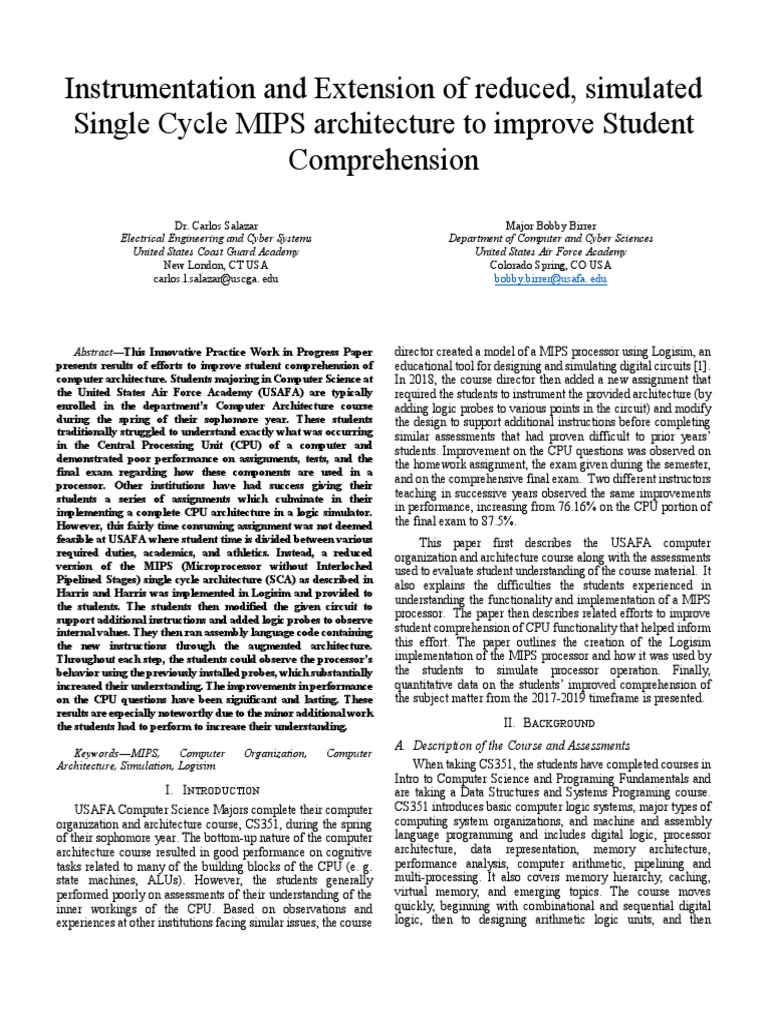 Instrumentation and Extension of Reduced, Simulated Single Cycle MIPS ...