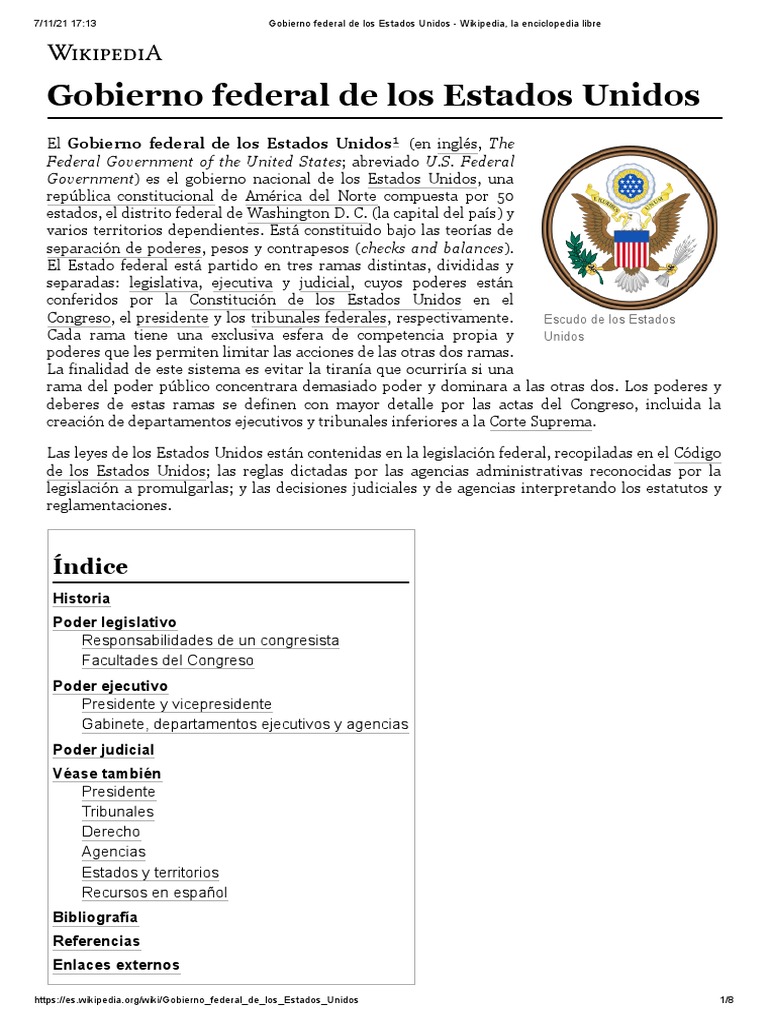 Gobierno Federal de Los Estados Unidos | PDF | Gobierno Federal de los ...