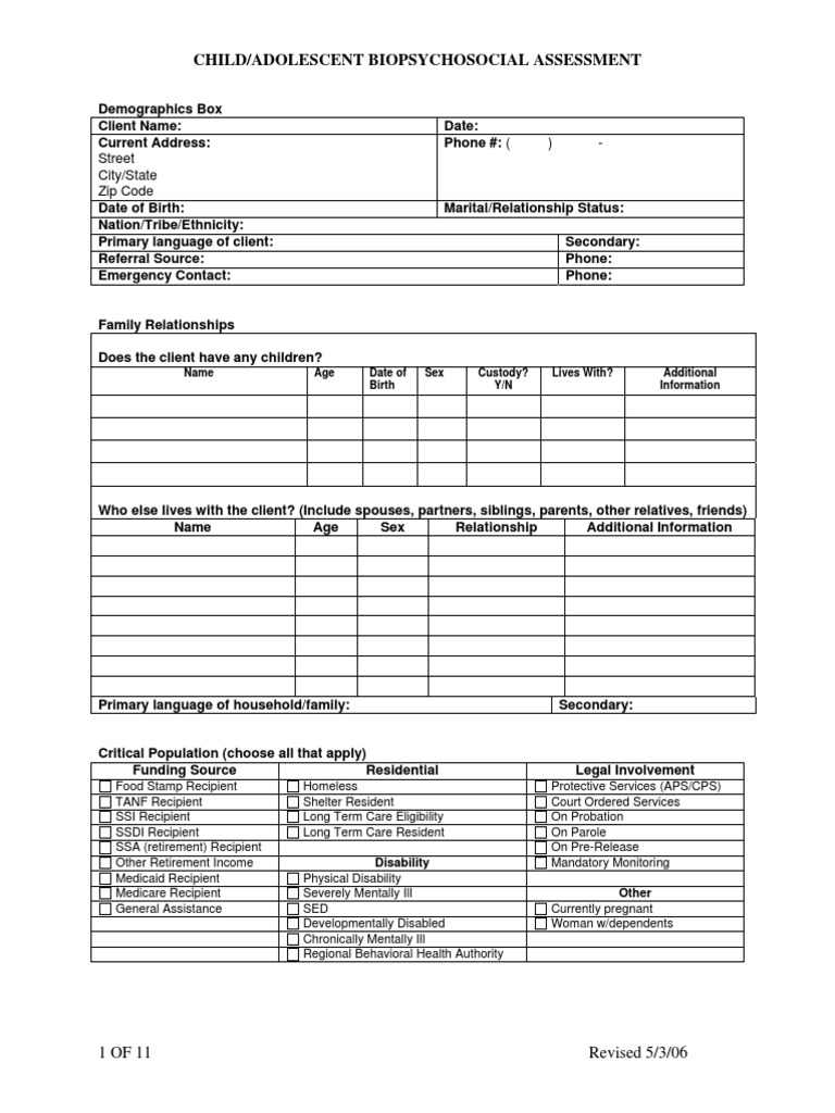 Child/Adolescent Biopsychosocial Assessment | PDF | Medical Specialties ...