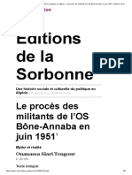 Une Histoire Sociale Et Culturelle Du Politique en Algérie - Le Procès Des Militants de l'OS Bône-Annaba en Juin 1951 - Éditions de La Sorbonne