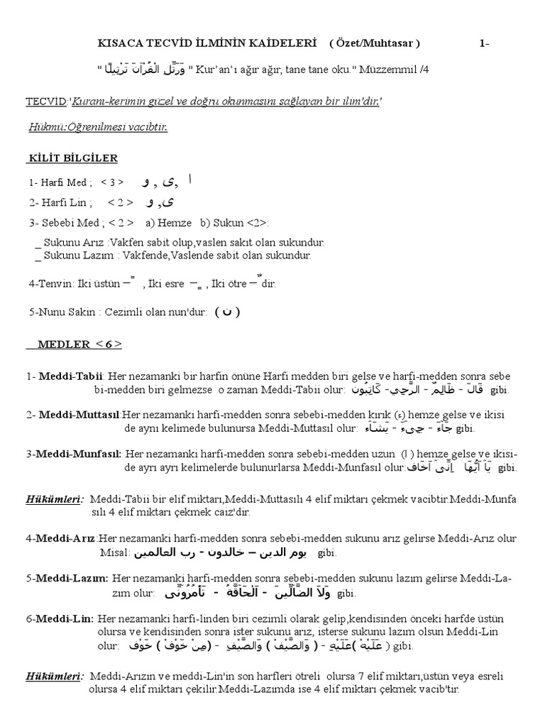Kısa Tecvid Kuralları | PDF