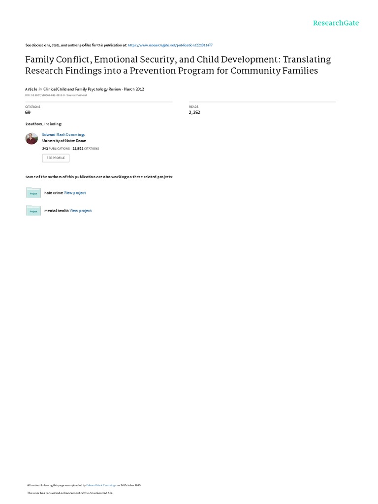 Family Conflict and Emotional Security Program | PDF | Psychology ...