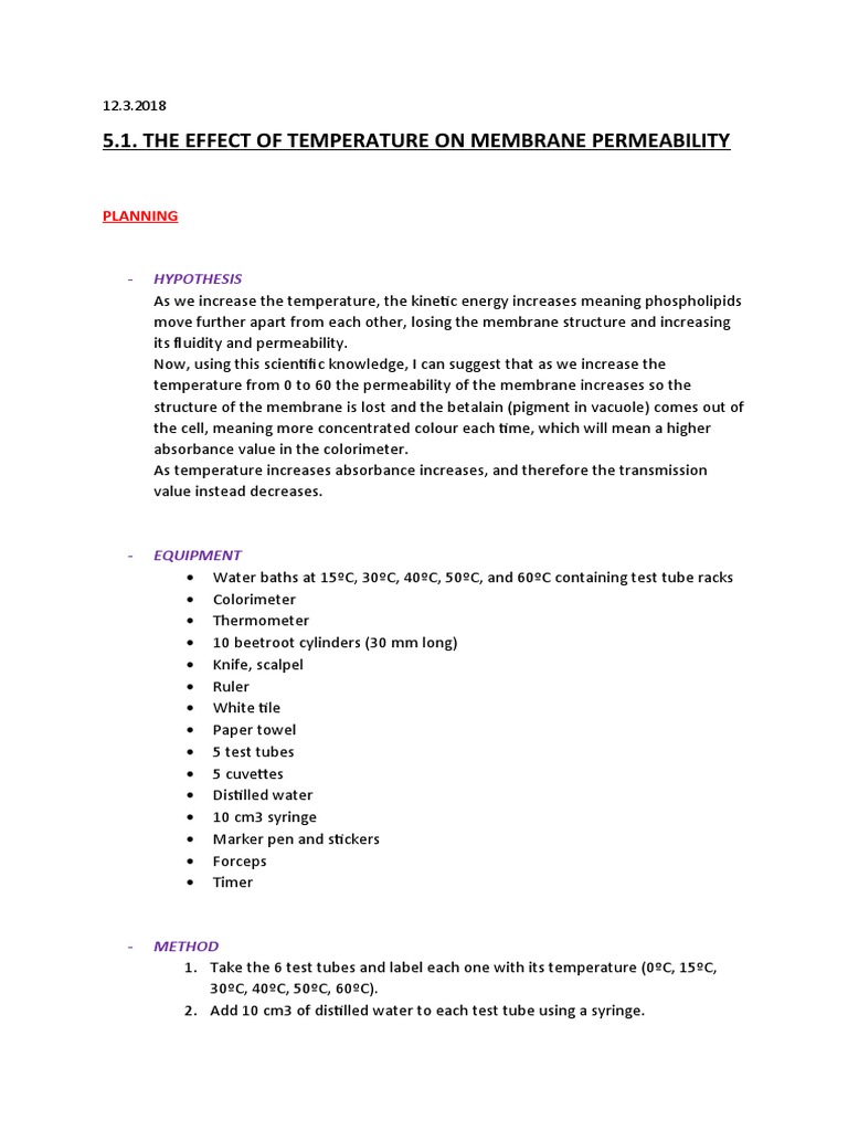 5.1. The Effect of Temperature On Membrane Permeability: Planning ...