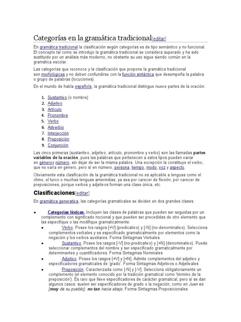 Categorías en La Gramática Tradicional | Descargar gratis PDF | Parte ...