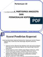 Pertemuan 10: Pendirian, Partisipasi Anggota DAN Permodalan Koperasi