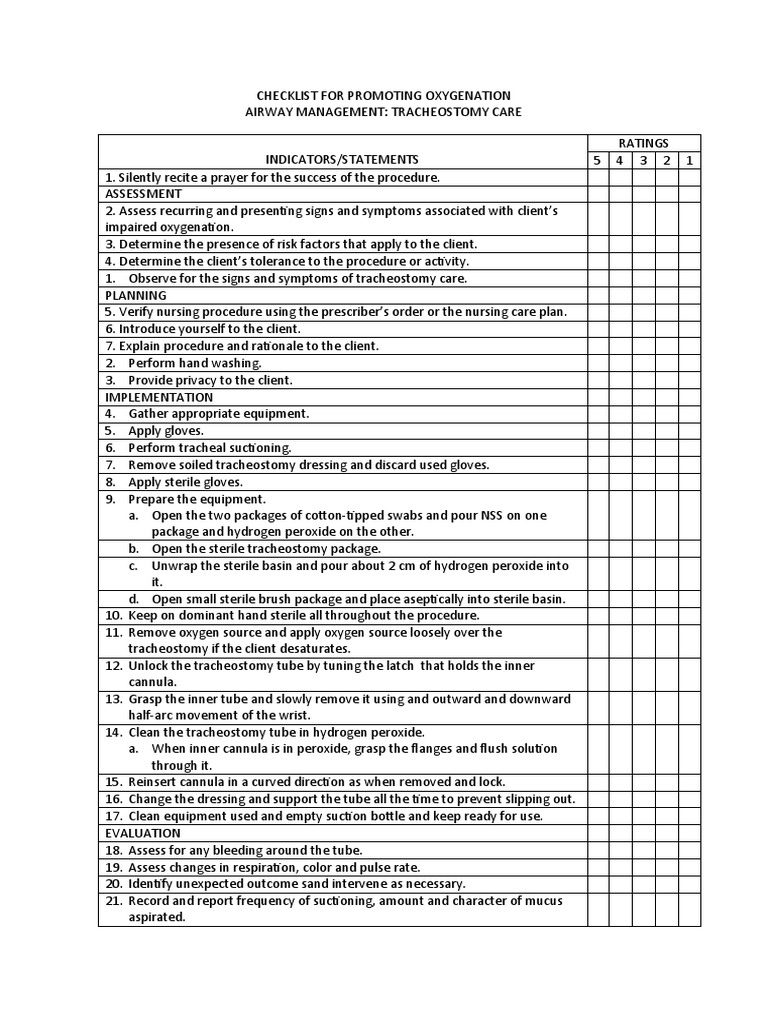 Checklist For Promoting Oxygenation PDF Clinical Medicine Medicine