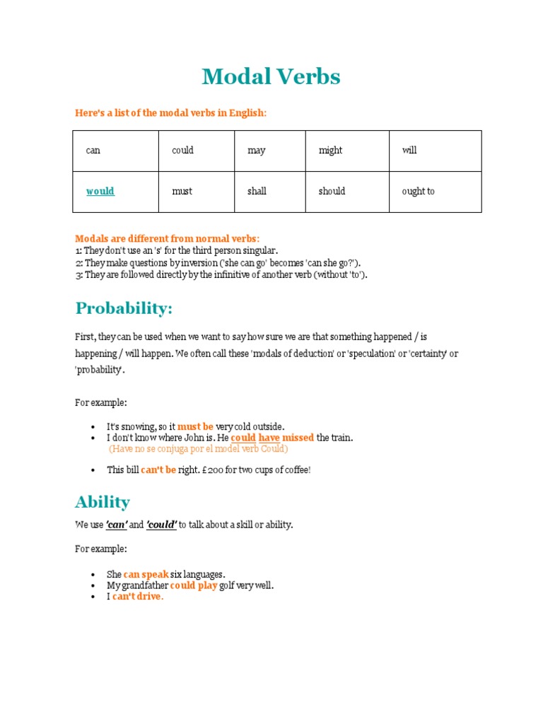 Modal Verbs Pdf Linguistics Grammar