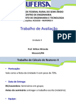 Trabalho Reatores II (Unidade II) 2021.1