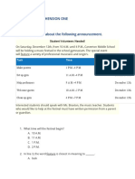 Reading Comprehension One: Task Time Date