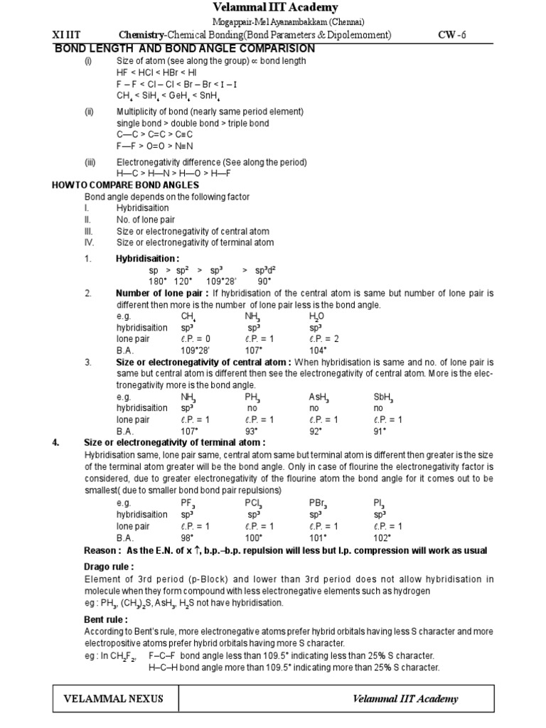 Xi Iit ChemistryChemical Bonding (Bond Parameters & Dipolemoment) CW