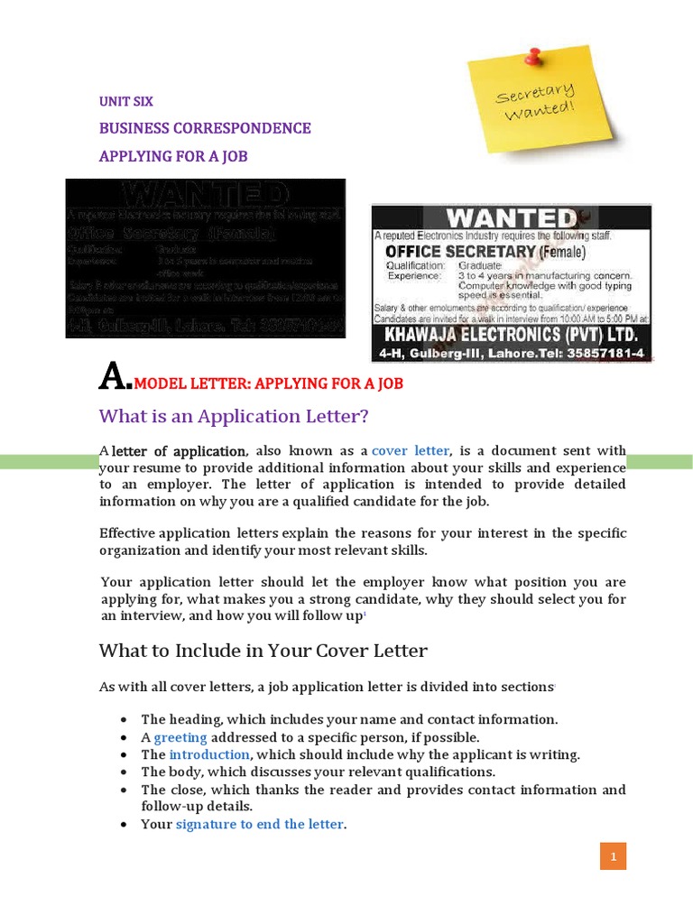 Unit Six Applying For A Job Letter Pdf Resume Business Documents