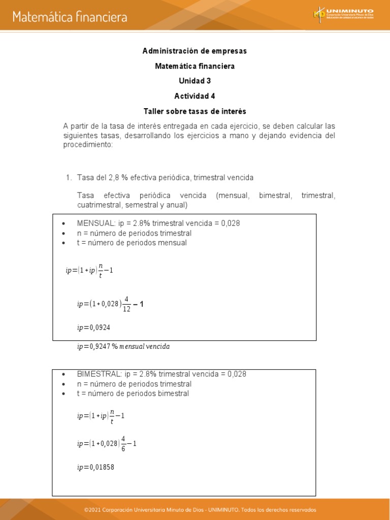 Cálculo de Tasas de Interés Vencidas | PDF | Finanzas Matemáticas ...