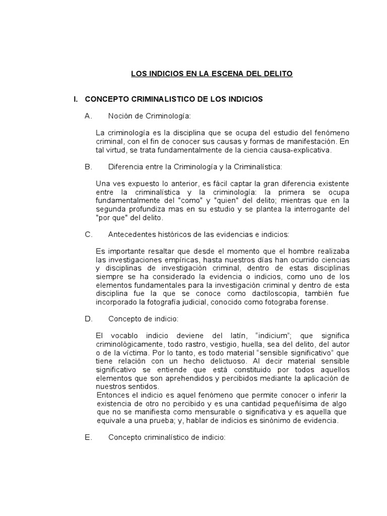 Indicios en la Escena del Delito | PDF | Ciencia forense | Criminología
