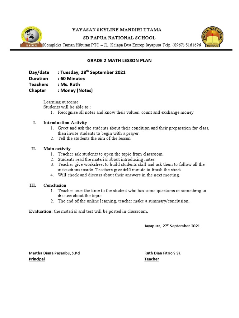 Grade 2 Math Lesson Plan 8 | PDF