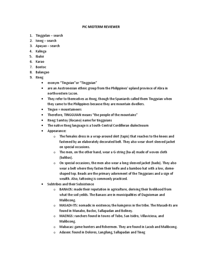 Itneg Language and Cultural Overview | PDF