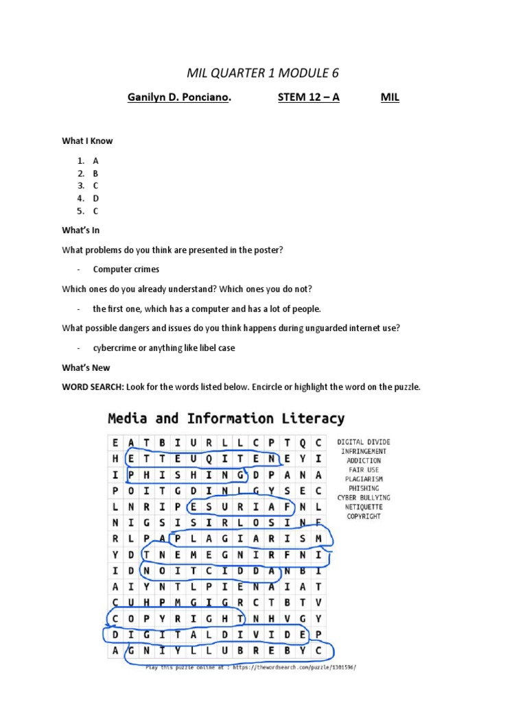 Mil Quarter 1 Module 6: Ganilyn D. Ponciano. Stem 12 - A Mil | PDF ...