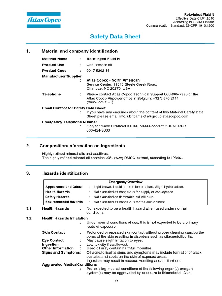 Roto-Inject Fluid N Safety Data Sheet | PDF | Personal Protective ...