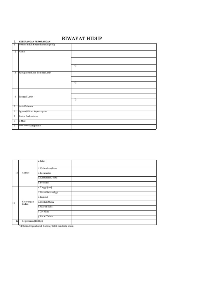 Format Lengkap Riwayat Hidup | PDF
