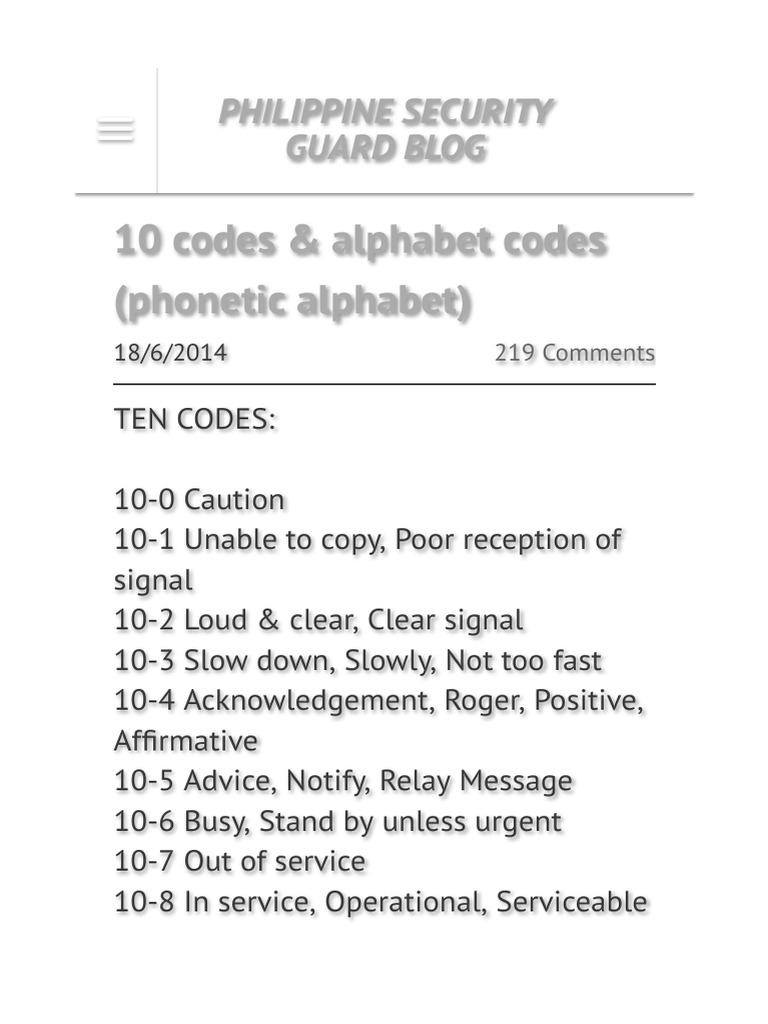 10 Codes & Alphabet Codes (Phonetic Alphabet) - Philippine Security ...