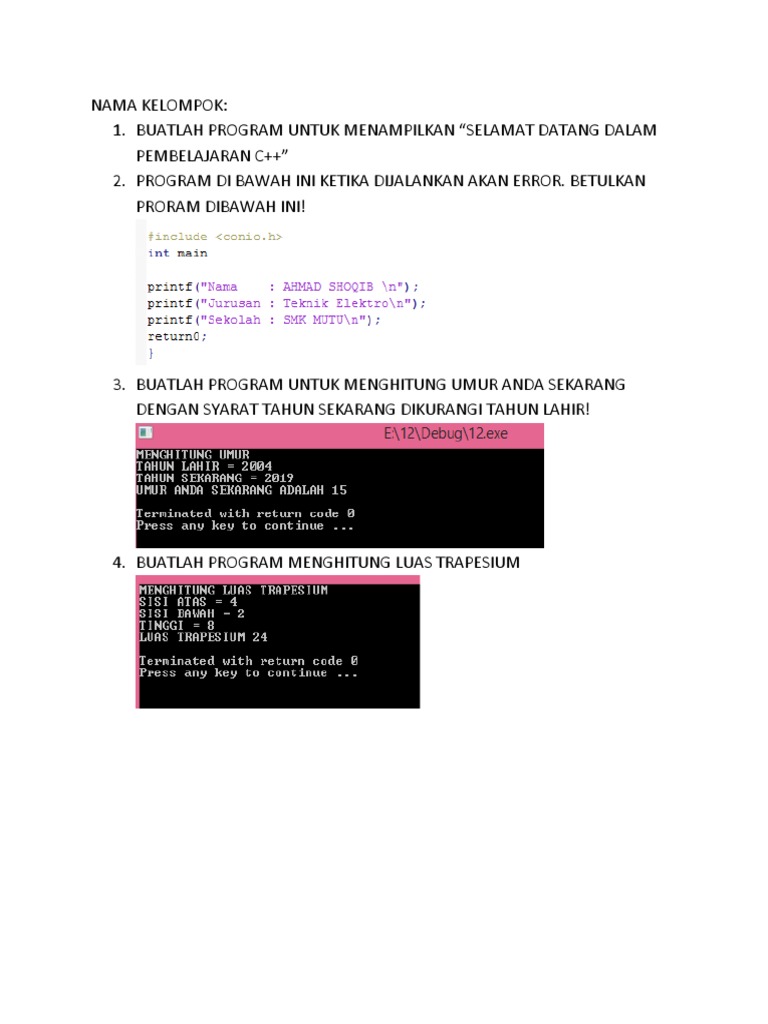 Program C++: Hitung Umur dan Luas Trapesium | PDF | Komputer