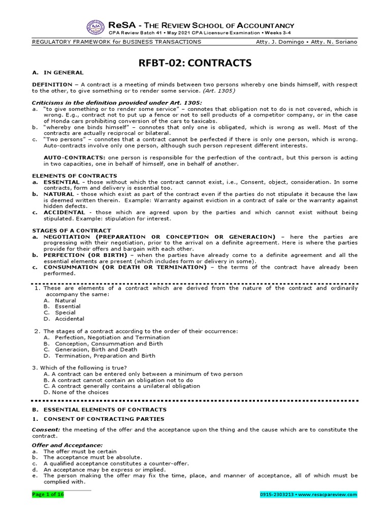 RFBT-02 (Contracts) | PDF | Offer And Acceptance | Lease