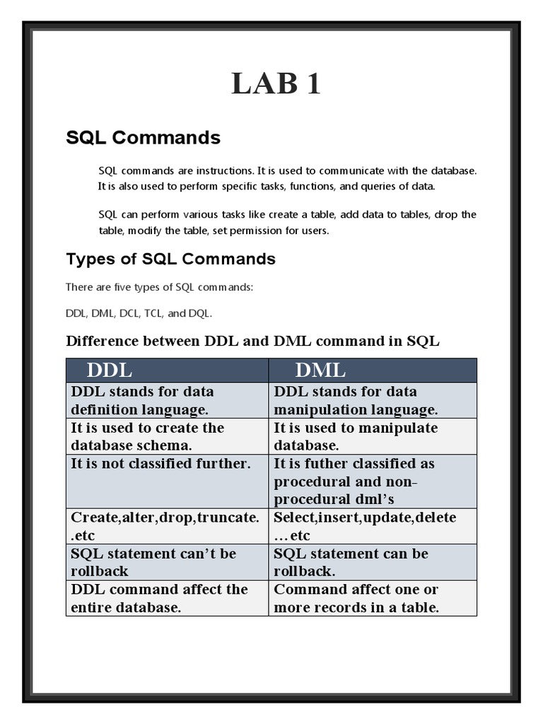 SQL Commands: DDL DML | PDF | Sql | Information Retrieval