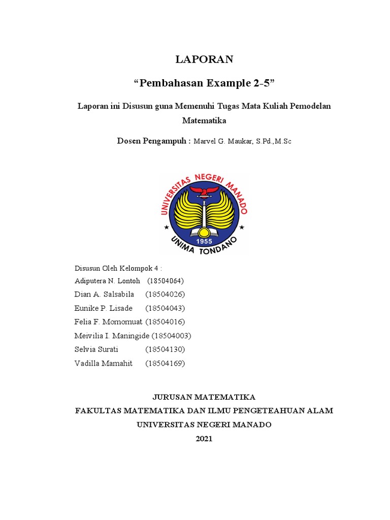 Laporan Kelompok 4 (Example 2-5) - Pemodelan Matematika - Kelas 3 | PDF