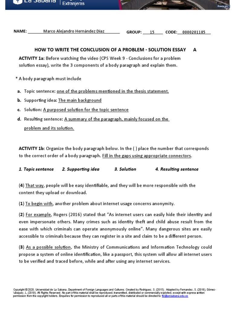 How To Write The Conclusion of A Problem - Solution Essay A | PDF ...