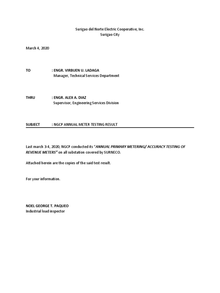 NGCP 2020 Meter Testing Results | PDF | Technology & Engineering
