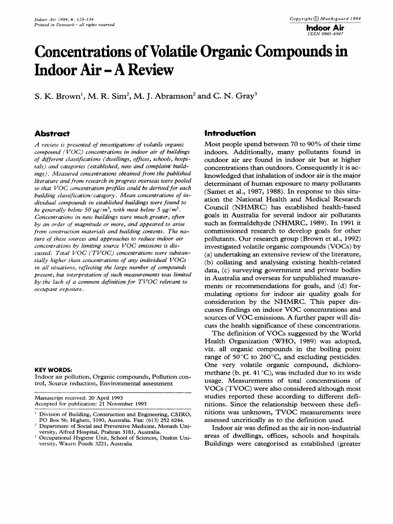 Concentrations of Volatile Organic Compounds in Indoor Air Review PDF