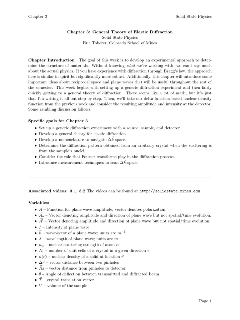 Solid State Physics Chapter 3 | PDF | Diffraction | X Ray Crystallography
