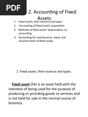 Accounting of Fixed Assets