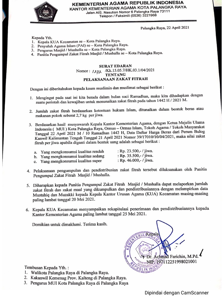 Surat Edaran Pelaksanaan Zakat Fitrah | PDF