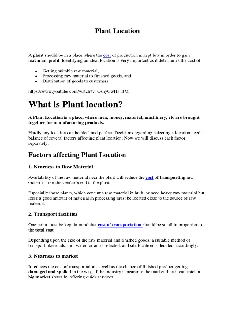 What Is Plant Location? PDF Labour Economics Water