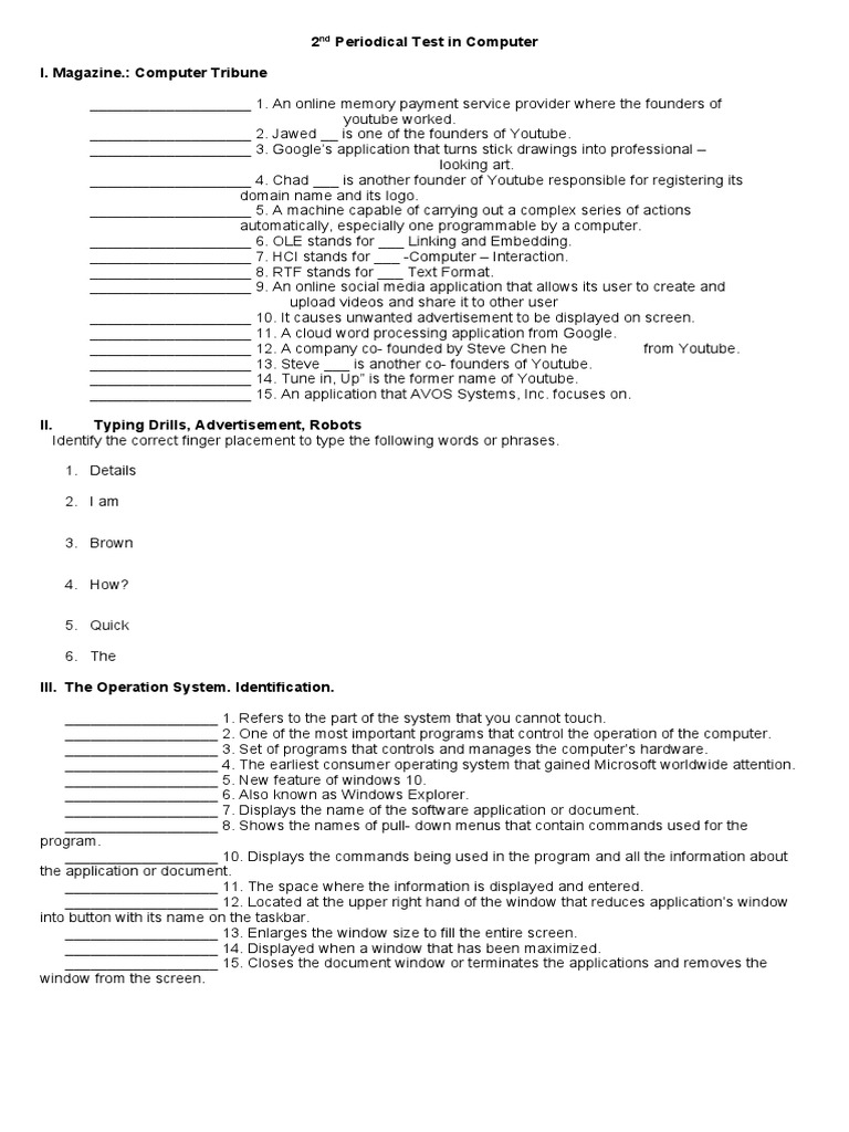 Grade 2 Computer Periodical Test | PDF | You Tube | Application Software