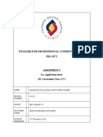 English For Professional Communication PB1 1072: Assessment 1 1A: Application Letter 1B: Curriculum Vitae (CV)