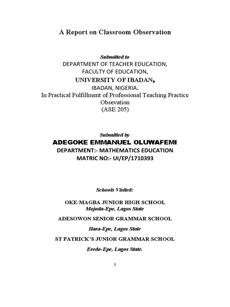 Classroom Observation Report on Mathematics | PDF | Teachers | Schools
