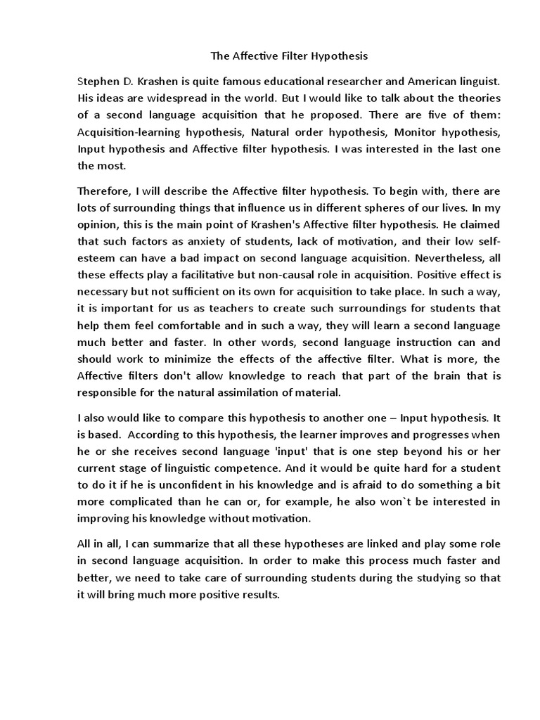 The Affective Filter Hypothesis PDF