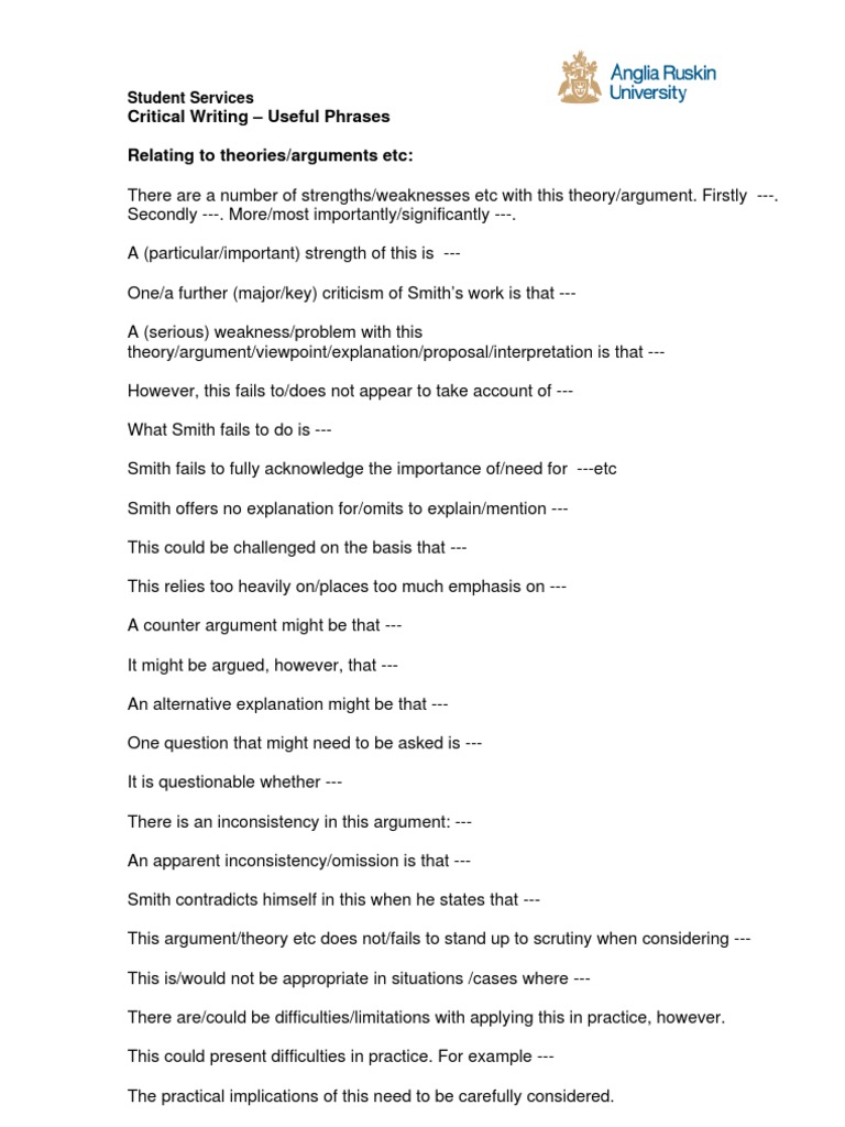 Critical Writing Phrases Guide | PDF | Theory | Argument