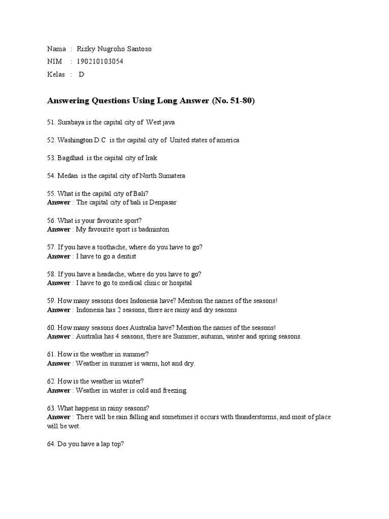 Long Answer Responses by Rizky Santoso | PDF