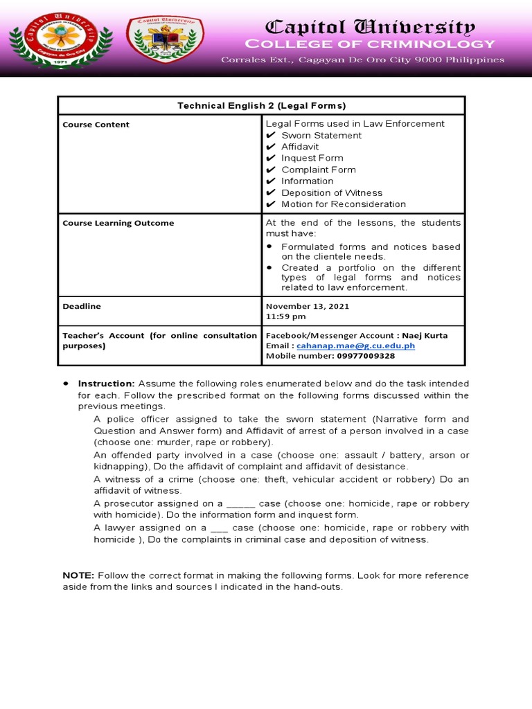 Technical English 2 (Legal Forms) Course Content Cahanap Maeg.cu