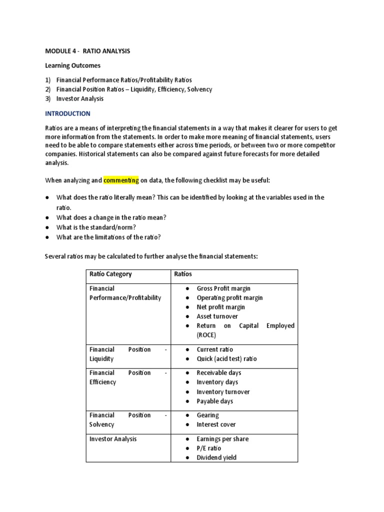 Financial Ratio Analysis Guide | PDF | Dividend | Price–Earnings Ratio