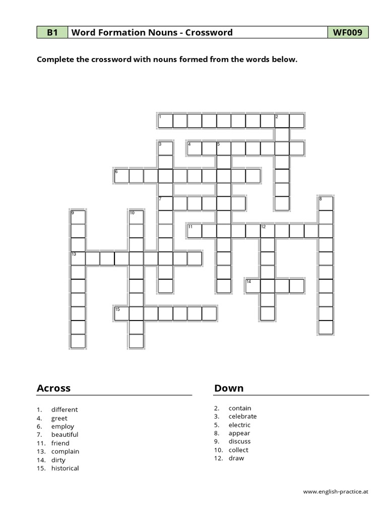 Wf009 Nouns Crossword | PDF | Word Puzzles | Puzzles