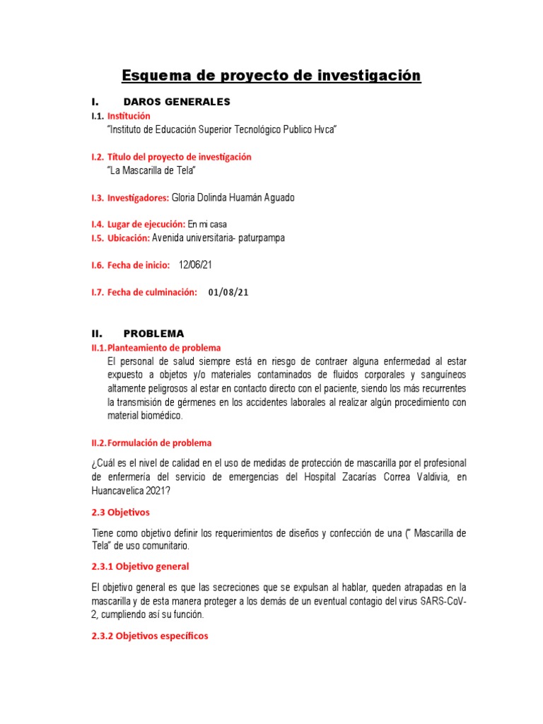 Esquema de Proyecto de Investigación | PDF | Ciencias de la Salud ...