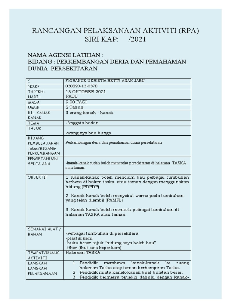 Rpa Perkembangan Kreativiti Dan Estetika Pdf