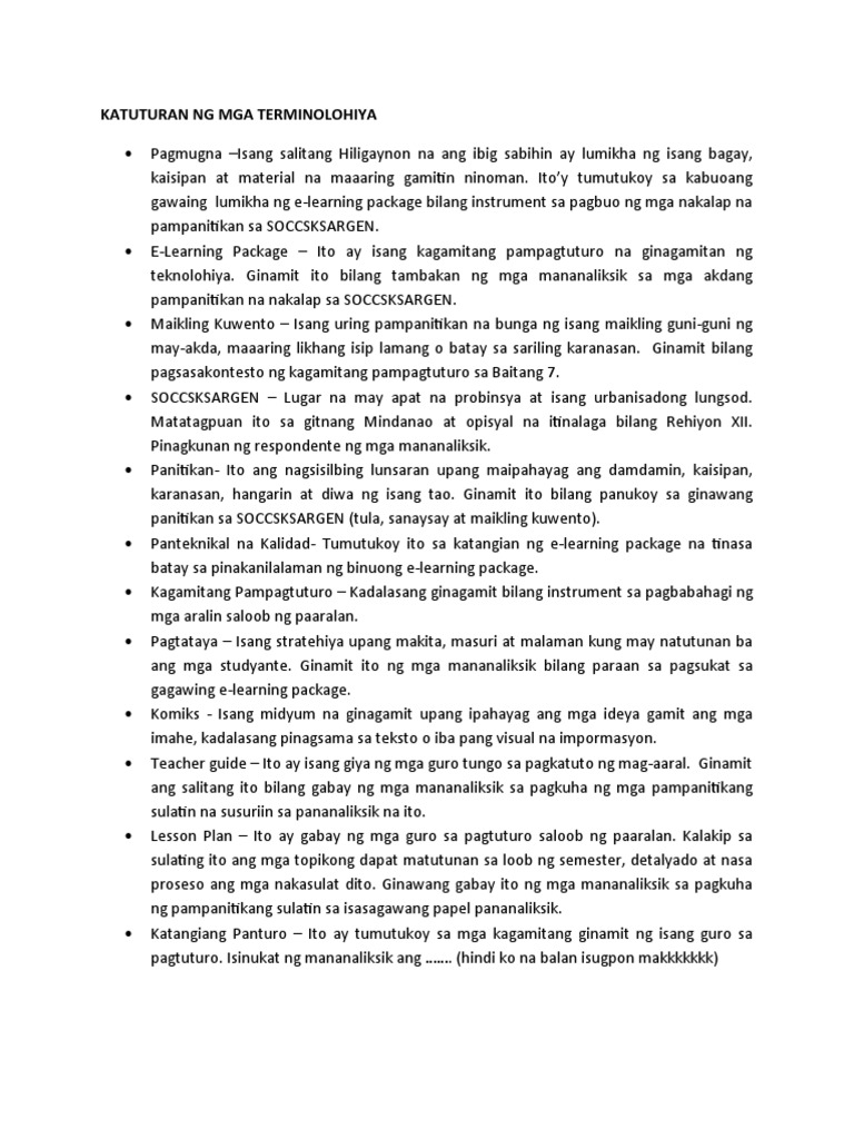 Katuturan NG Mga Terminolohiya | PDF