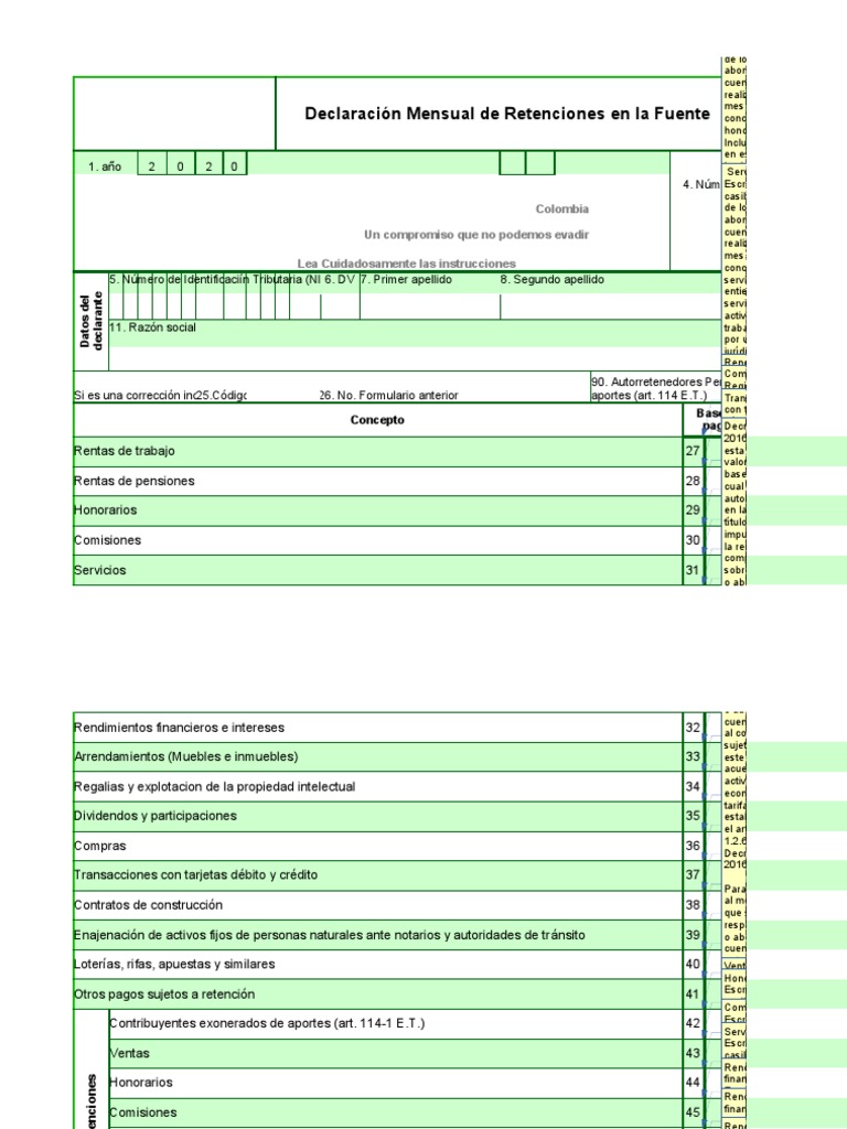 Formulario Retencion en La Fuente PDF Pensión Economias