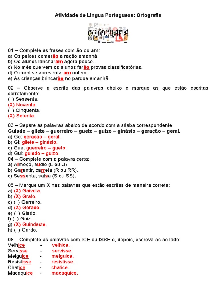 Atividades de Ortografia: Ice e Isse | PDF