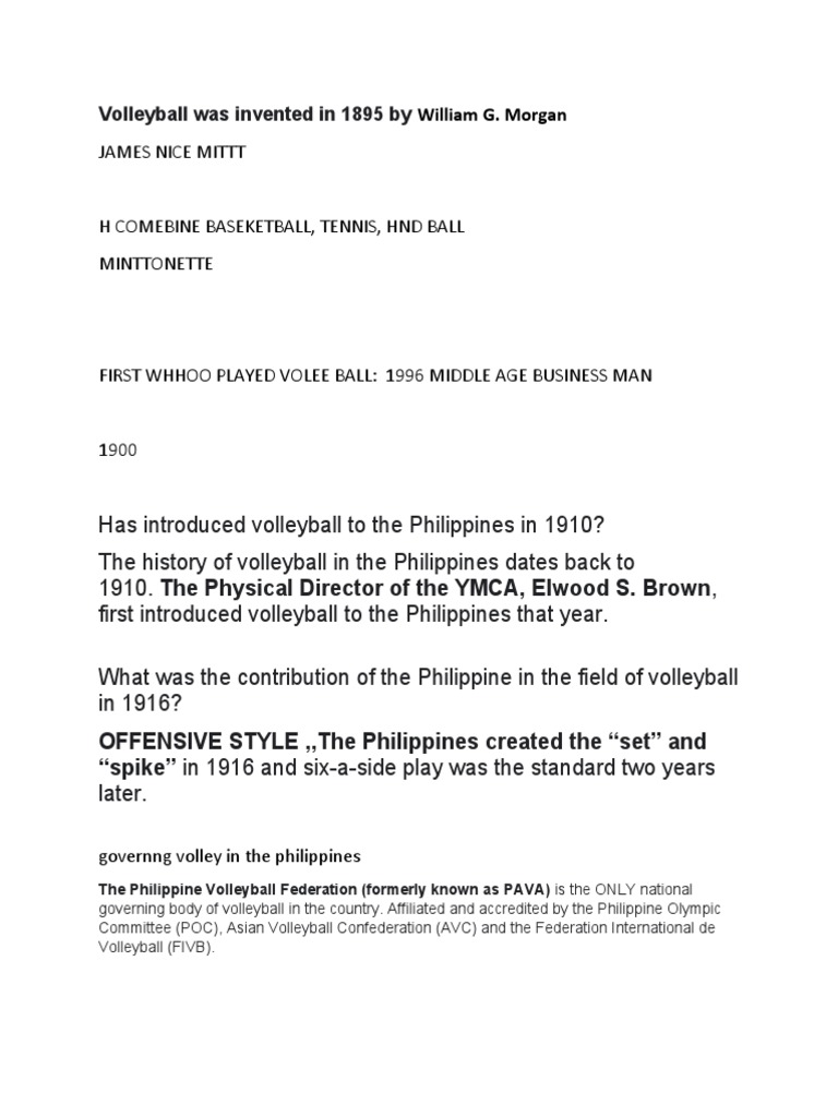 Volleyball Was Invented in 1895 by William G PDF